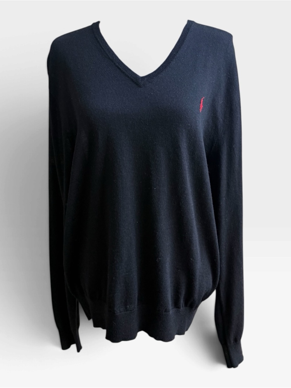Polo Ralph Lauren Navy V-Neck Knit Sweater Red Pony Logo